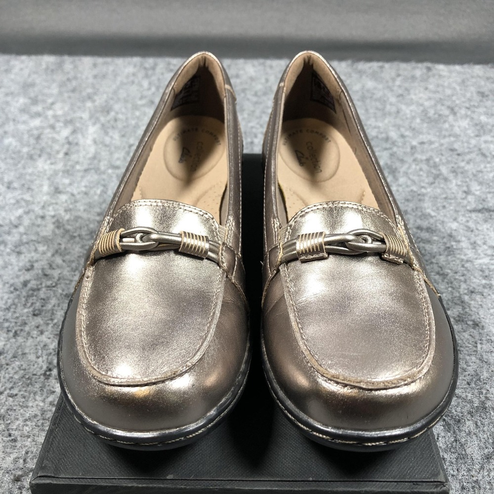 Clarks Collection Shoes Womens Size 7 Gold Leather Slip On Loafers Comfort Flats - Picture 4 of 16
